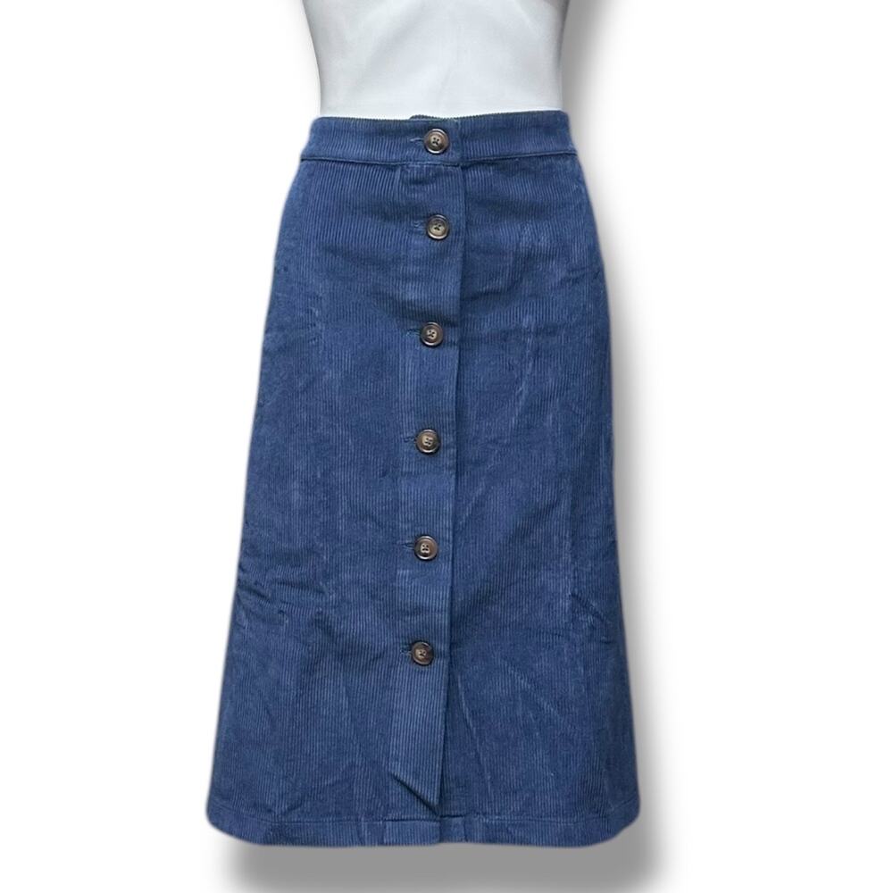The Vermont Country Store Skirt Midi Wide  Wale Corduroy Button Front 3XL Blue